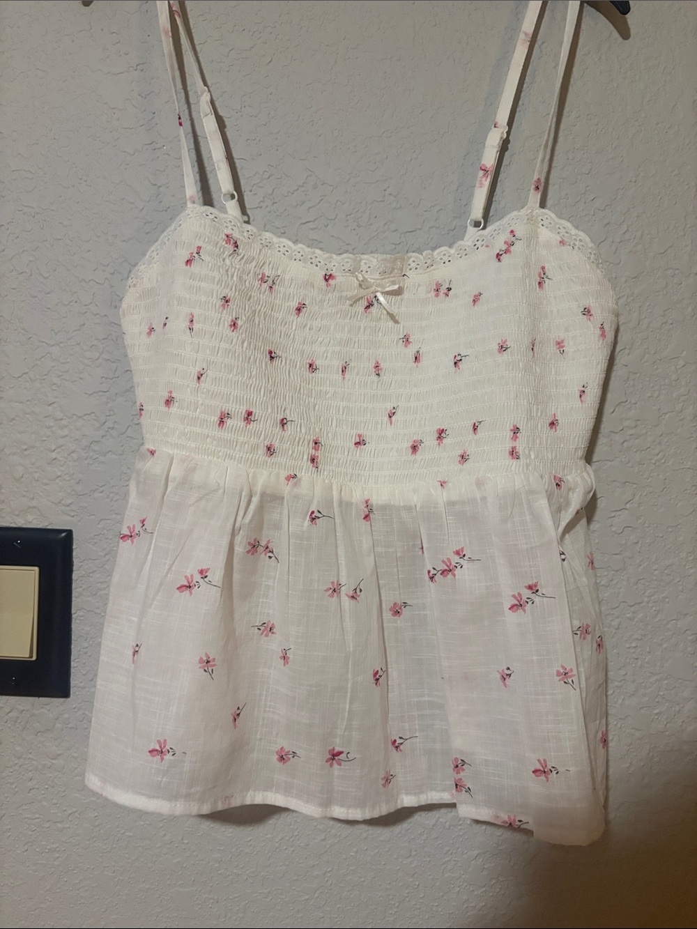 Women’s White Floral Smocked Camisole Top